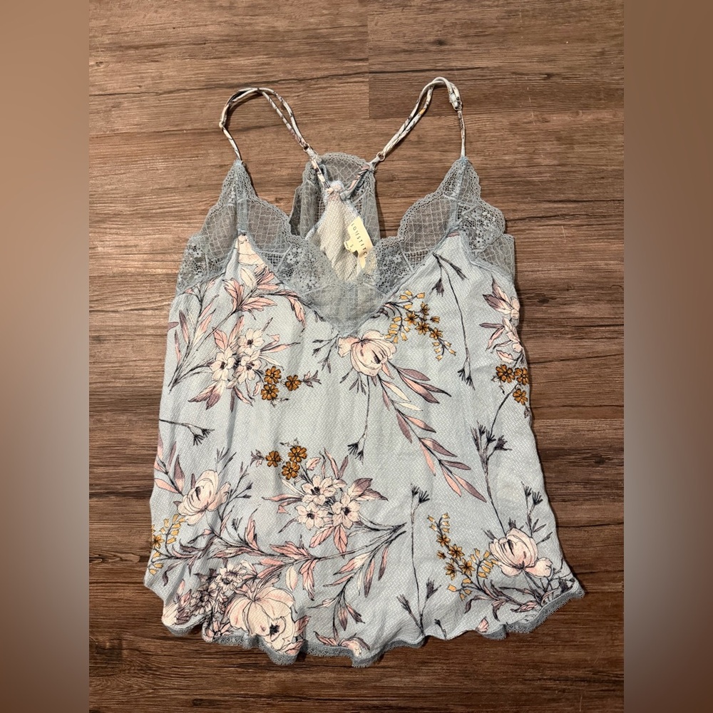 lovestitch Light Blue Floral Lace-Trim Cami